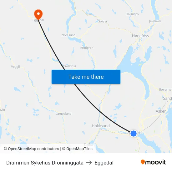 Drammen Sykehus Dronninggata to Eggedal map