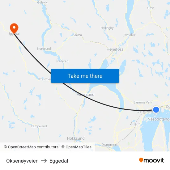 Oksenøyveien to Eggedal map