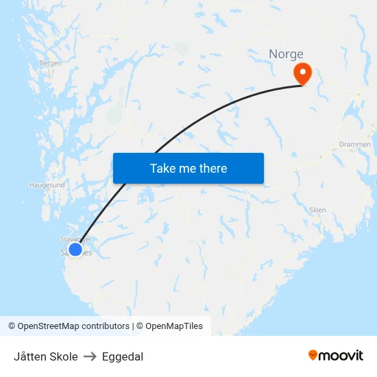 Jåtten Skole to Eggedal map