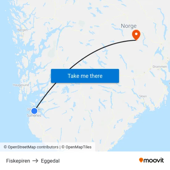 Fiskepiren to Eggedal map
