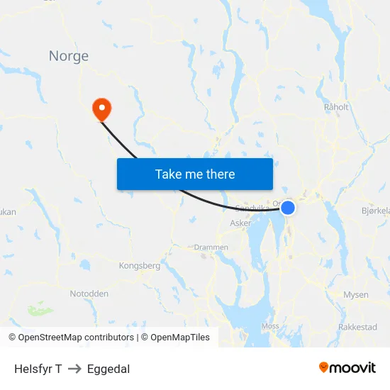 Helsfyr T to Eggedal map