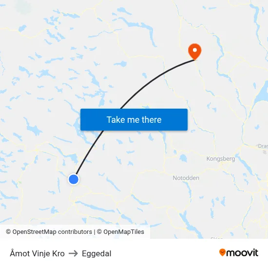 Åmot Vinje Kro to Eggedal map