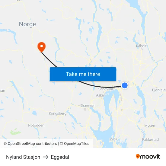 Nyland Stasjon to Eggedal map