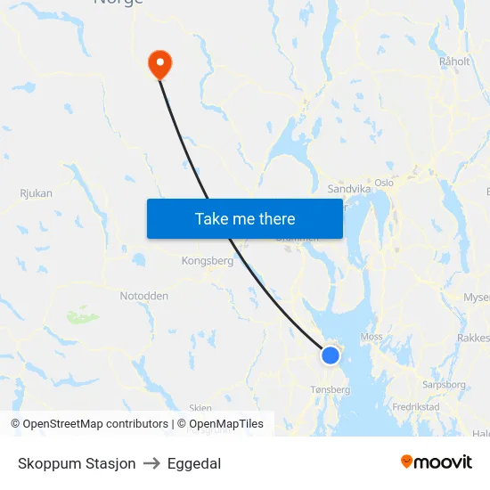 Skoppum Stasjon to Eggedal map