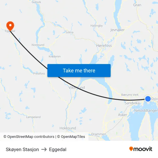 Skøyen Stasjon to Eggedal map