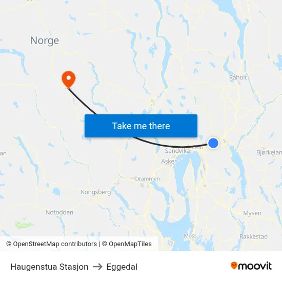 Haugenstua Stasjon to Eggedal map