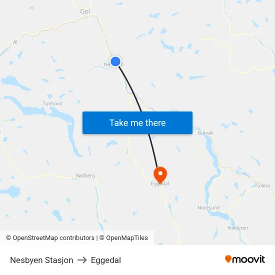 Nesbyen Stasjon to Eggedal map