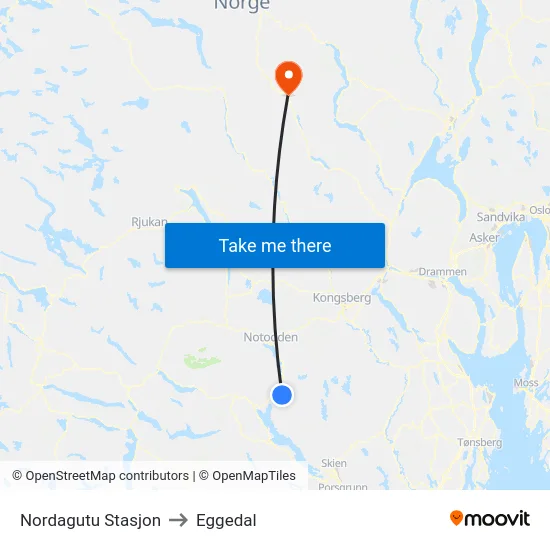 Nordagutu Stasjon to Eggedal map