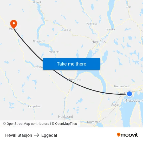 Høvik Stasjon to Eggedal map
