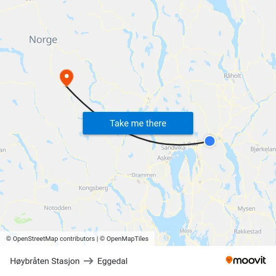Høybråten Stasjon to Eggedal map