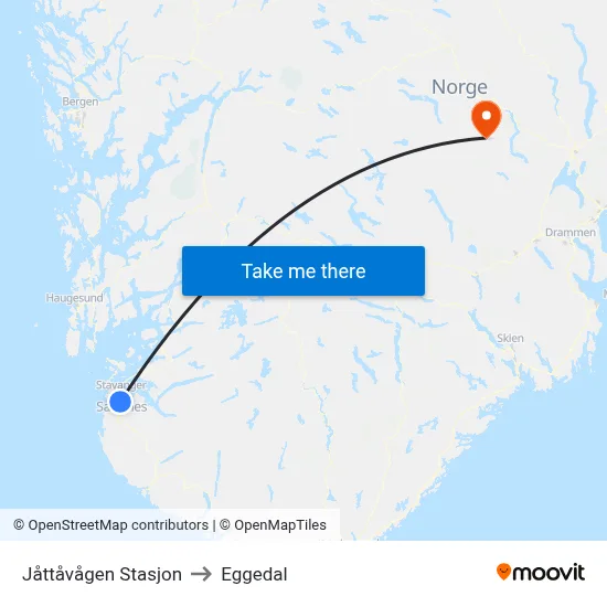 Jåttåvågen Stasjon to Eggedal map
