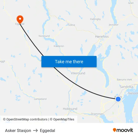 Asker Stasjon to Eggedal map