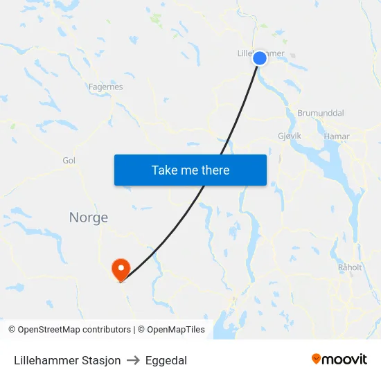 Lillehammer Stasjon to Eggedal map
