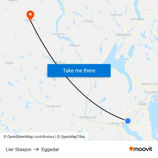 Lier Stasjon to Eggedal map