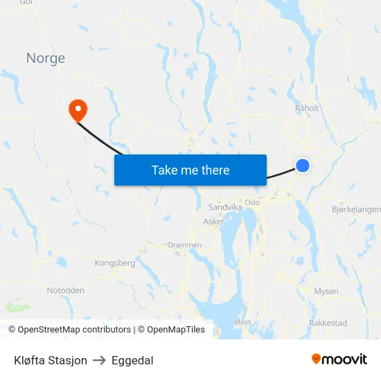Kløfta Stasjon to Eggedal map