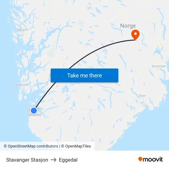Stavanger Stasjon to Eggedal map
