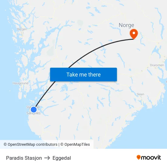 Paradis Stasjon to Eggedal map