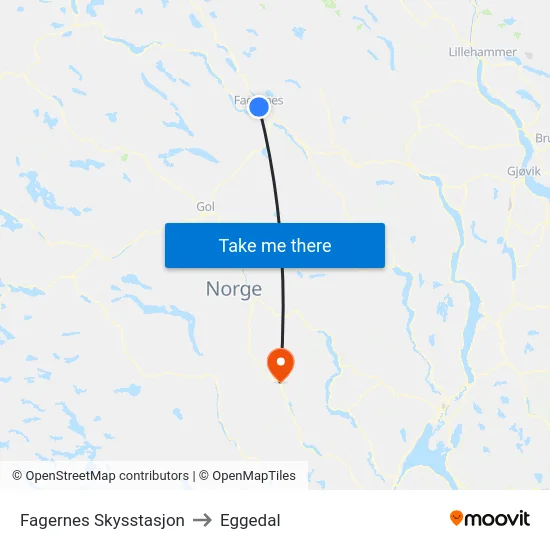 Fagernes Skysstasjon to Eggedal map