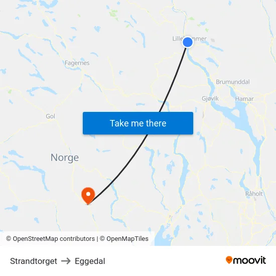 Strandtorget to Eggedal map