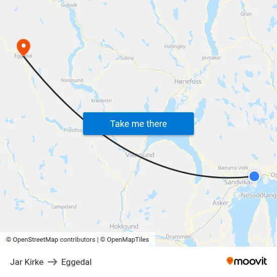 Jar Kirke to Eggedal map