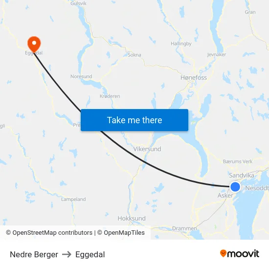 Nedre Berger to Eggedal map