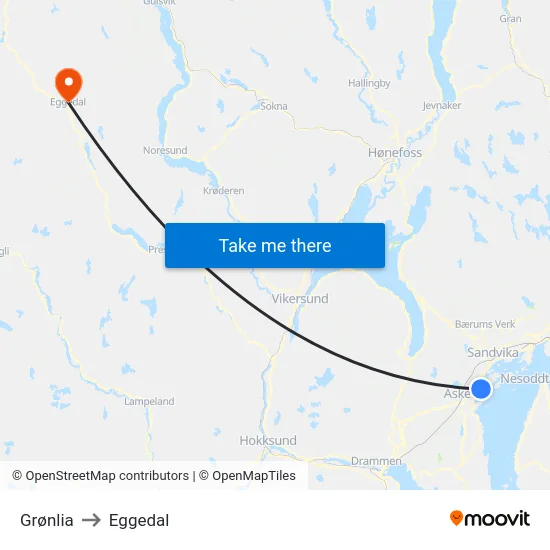 Grønlia to Eggedal map