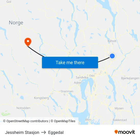 Jessheim Stasjon to Eggedal map