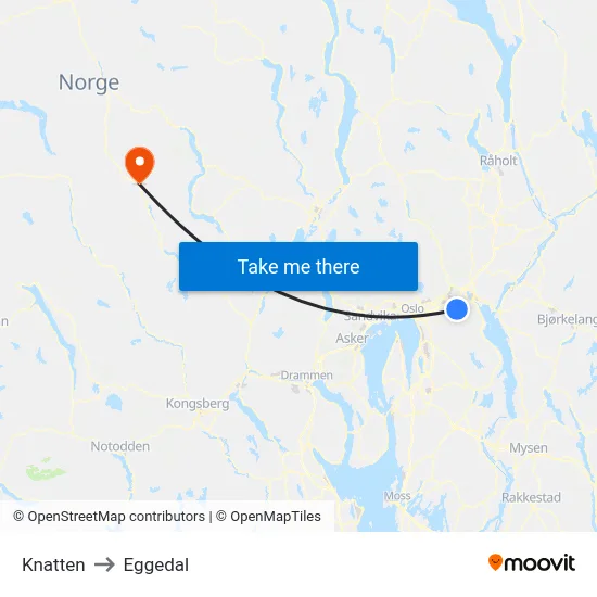 Knatten to Eggedal map