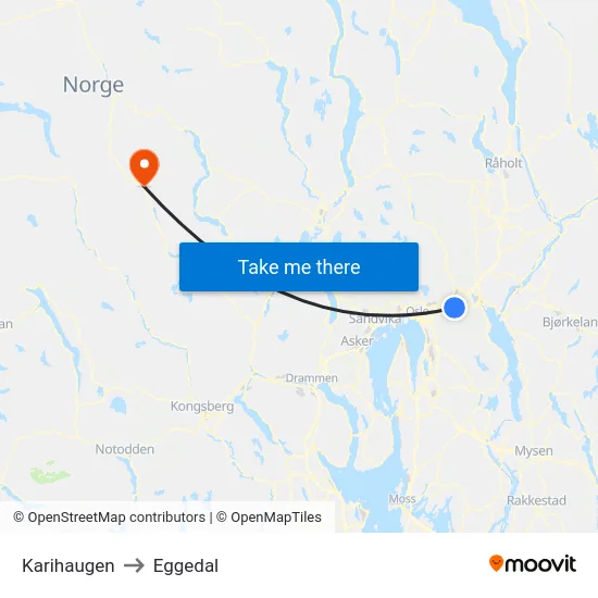 Karihaugen to Eggedal map