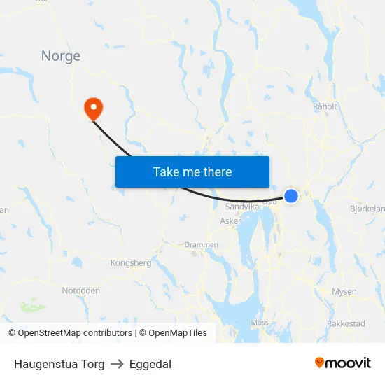 Haugenstua Torg to Eggedal map