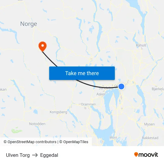Ulven Torg to Eggedal map