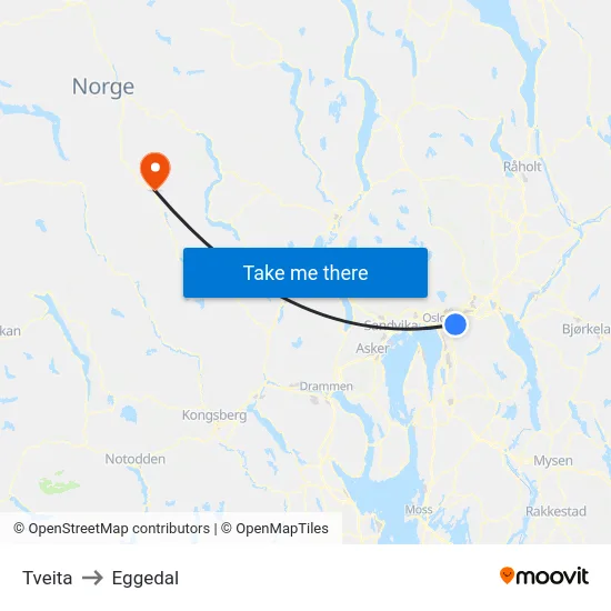 Tveita to Eggedal map