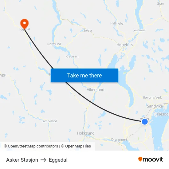 Asker Stasjon to Eggedal map