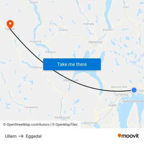 Ullern to Eggedal map