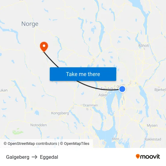 Galgeberg to Eggedal map
