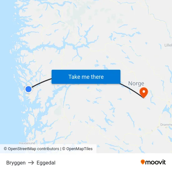 Bryggen to Eggedal map