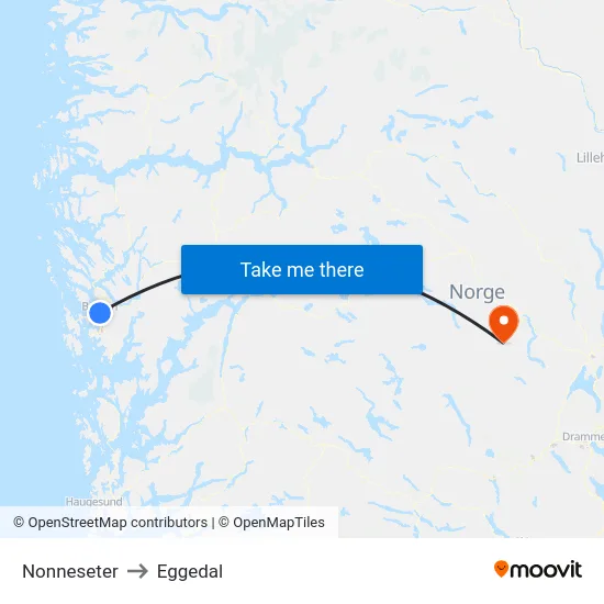 Nonneseter to Eggedal map