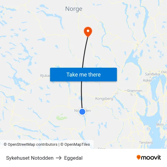 Sykehuset Notodden to Eggedal map