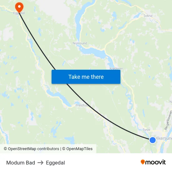 Modum Bad to Eggedal map