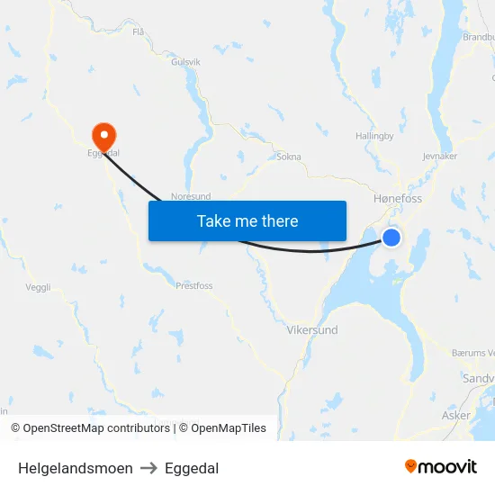 Helgelandsmoen to Eggedal map