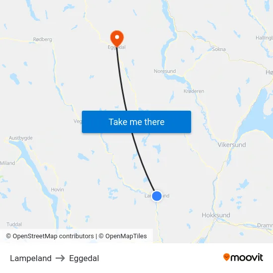 Lampeland to Eggedal map