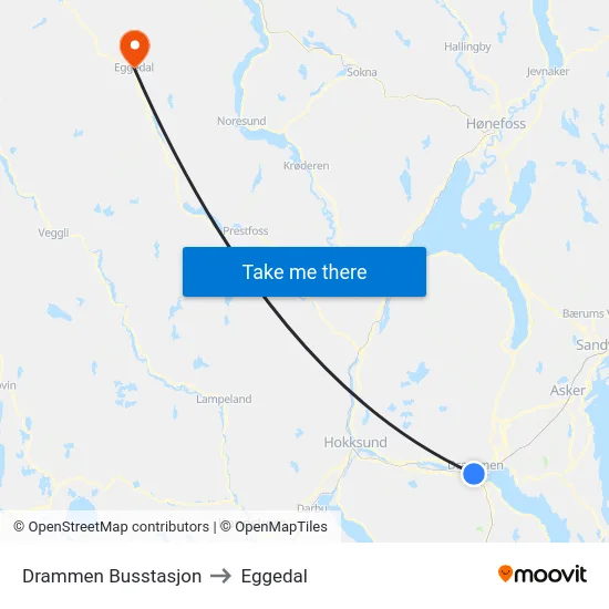 Drammen Busstasjon to Eggedal map