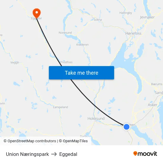 Union Næringspark to Eggedal map