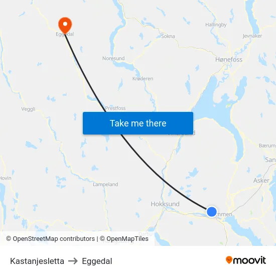Kastanjesletta to Eggedal map