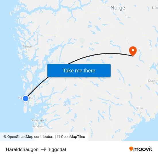 Haraldshaugen to Eggedal map