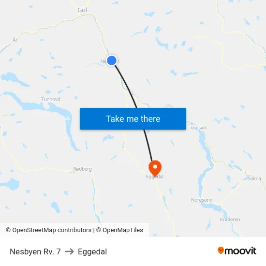 Nesbyen Rv. 7 to Eggedal map