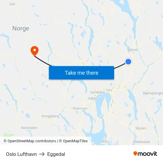 Oslo Lufthavn to Eggedal map