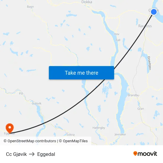 Cc Gjøvik to Eggedal map