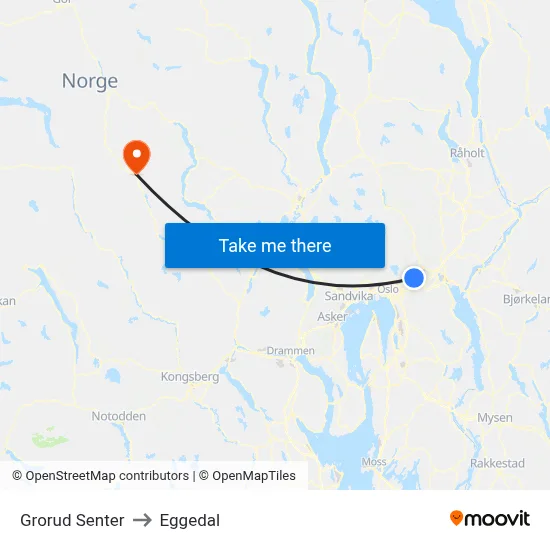 Grorud Senter to Eggedal map