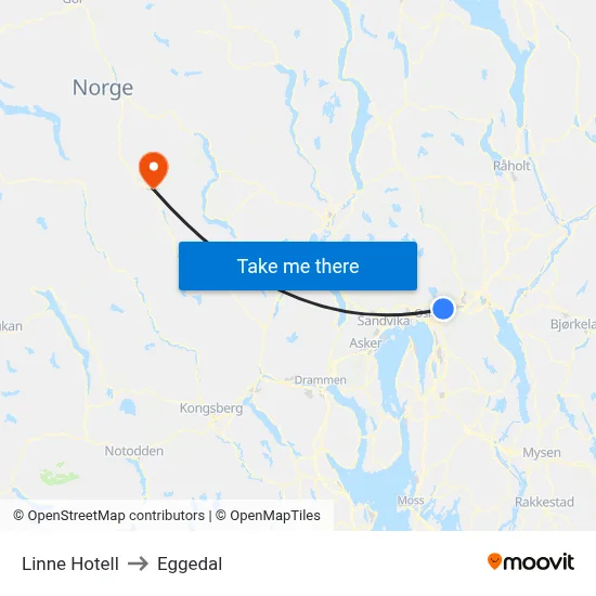 Linne Hotell to Eggedal map